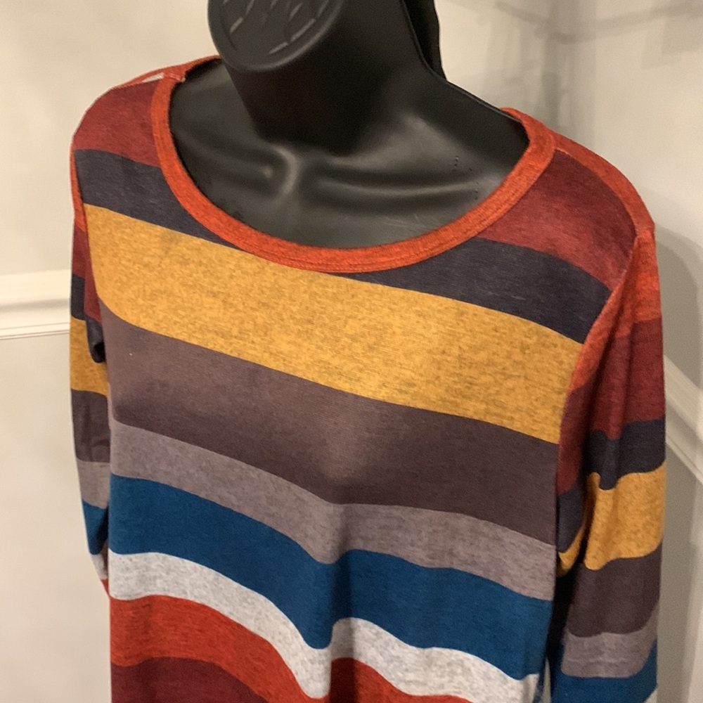 Striped Sweater Knit A-Line Dress Size L - Picture 1 of 8